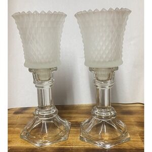 2 Home Interiors Frost Glass Votives Candle Holder Diamond Cut Vintage